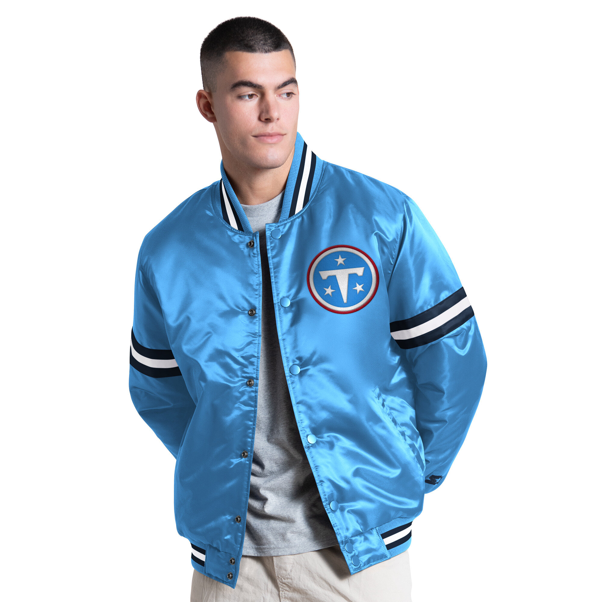 Men's Starter Light Blue Tennessee Titans Courtside Varsity Full Snap Jacket