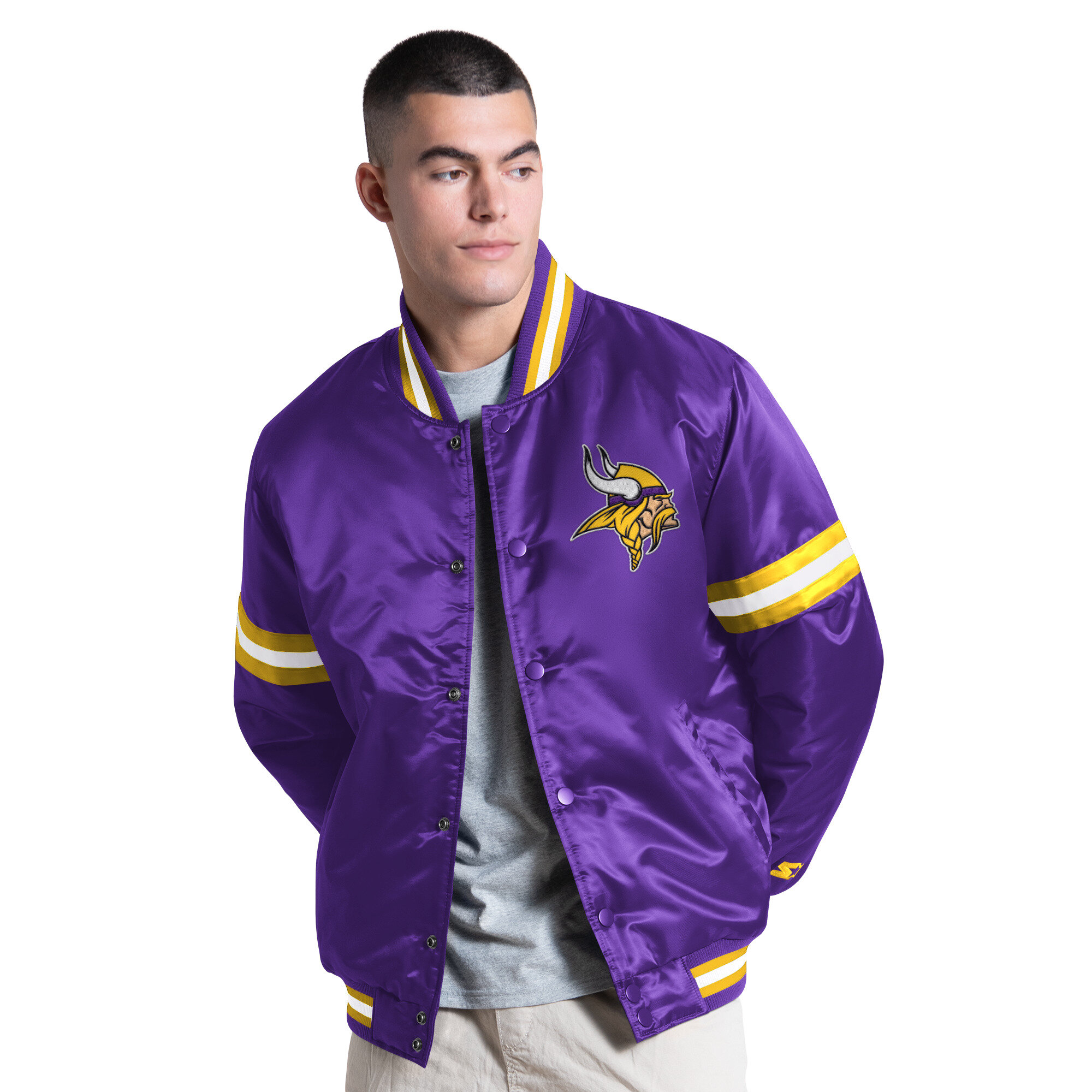 Starter Men's Purple Minnesota Vikings Courtside Varsity Full Snap Jacket - Purple, Yellow