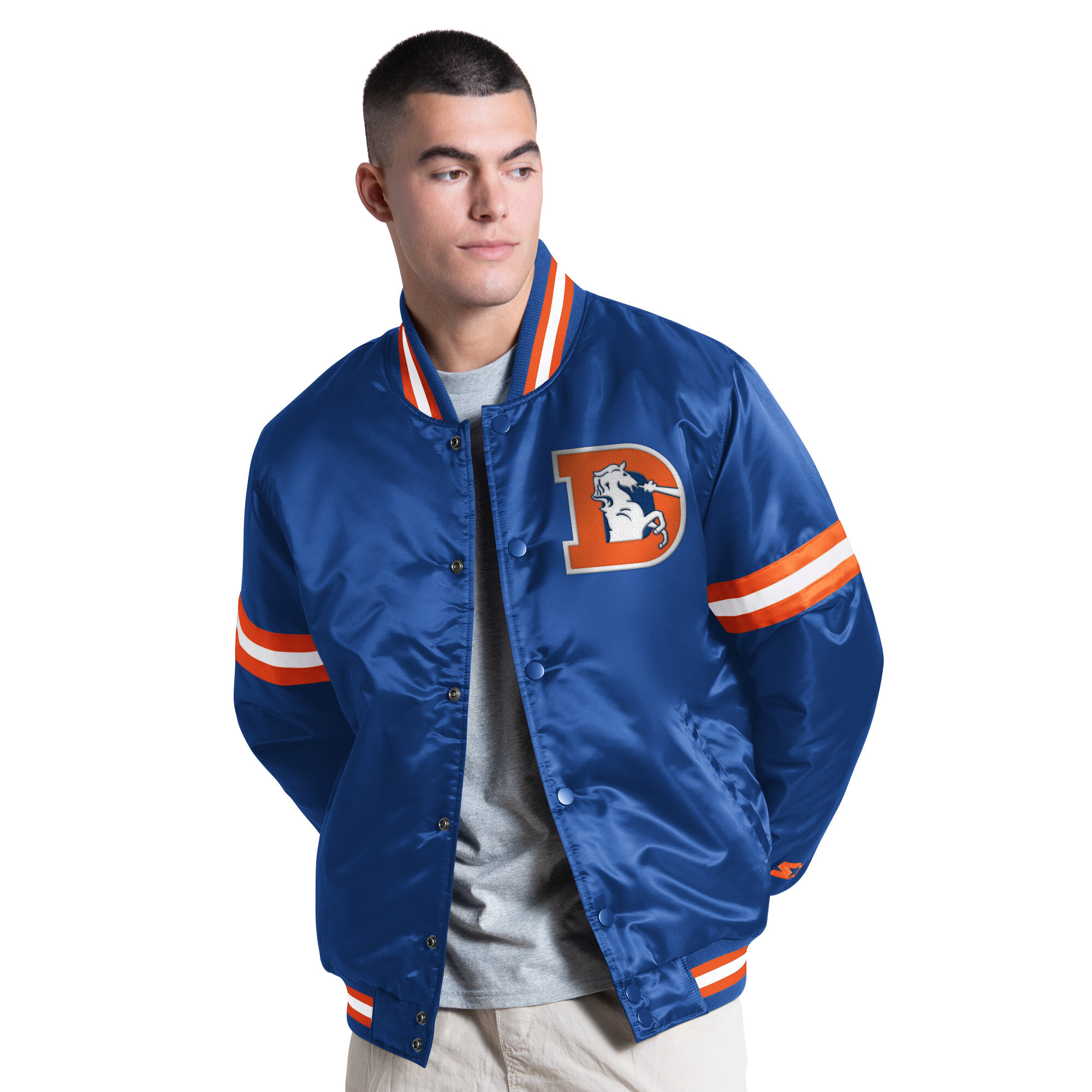 Starter Men's Royal Denver Broncos Courtside Varsity Retro Logo Full Snap Jacket - Royal, Orange