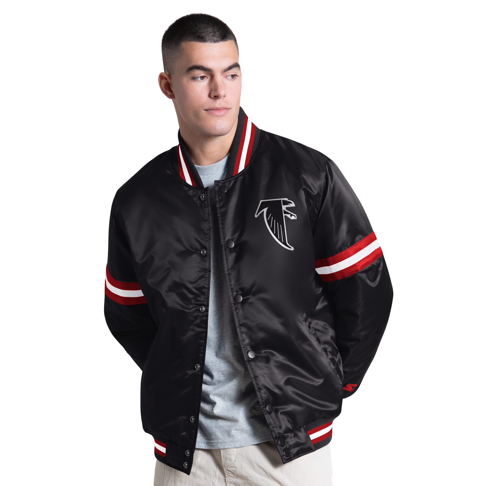 Men's Starter Black Atlanta Falcons Courtside Varsity Retro Logo Full Snap Jacket