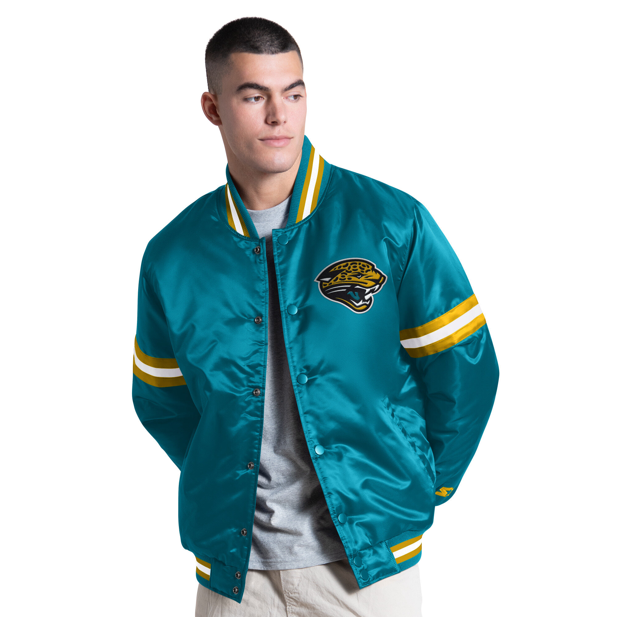 Starter Men's Teal Jacksonville Jaguars Courtside Varsity Retro Logo Full Snap Jacket - Teal, Black