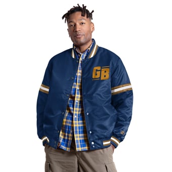 Men's Starter Navy Green Bay Packers Courtside II Alternate Logo Varsity Full Snap Jacket
