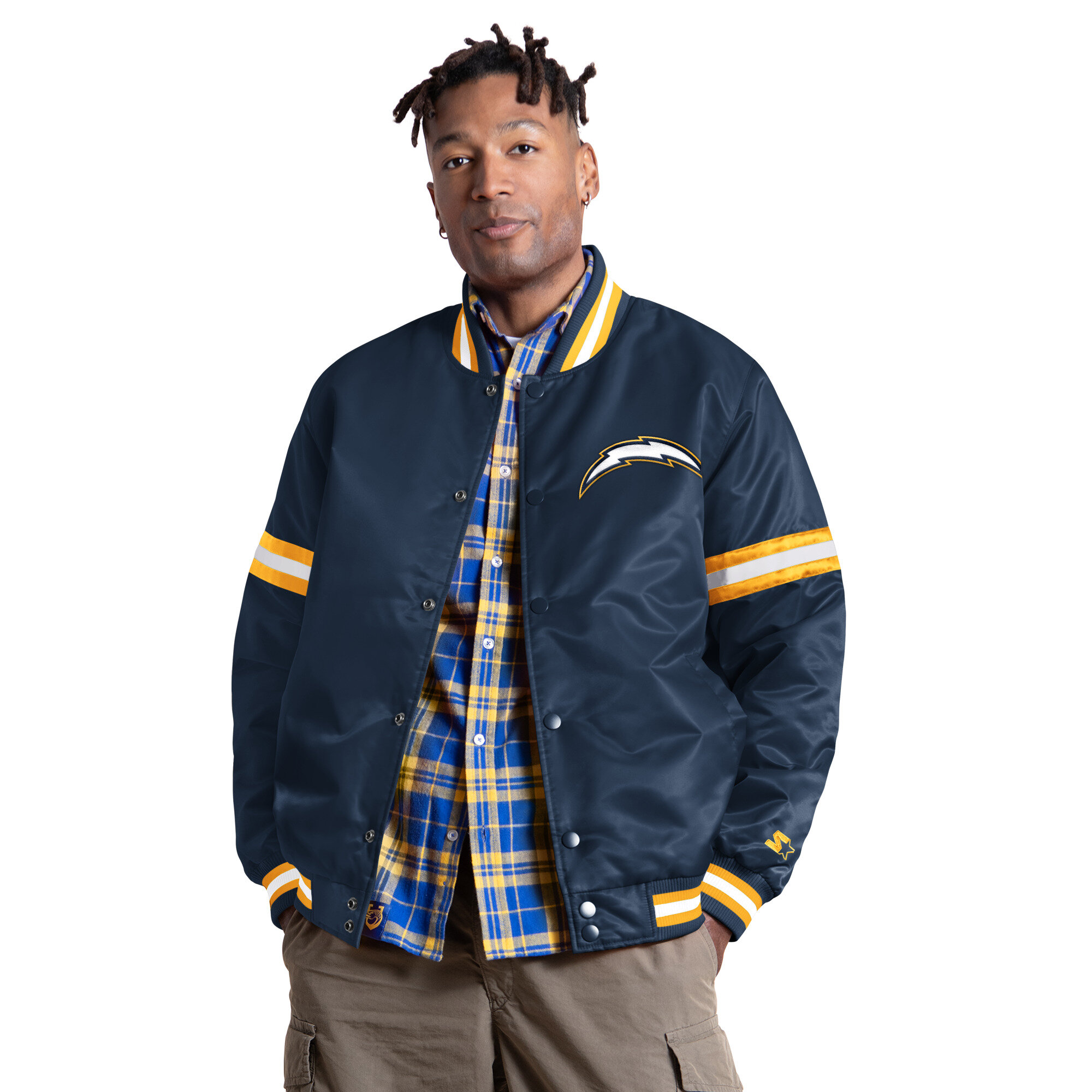 Men's Starter Navy Los Angeles Chargers Courtside II Alternate Logo Varsity Full Snap Jacket