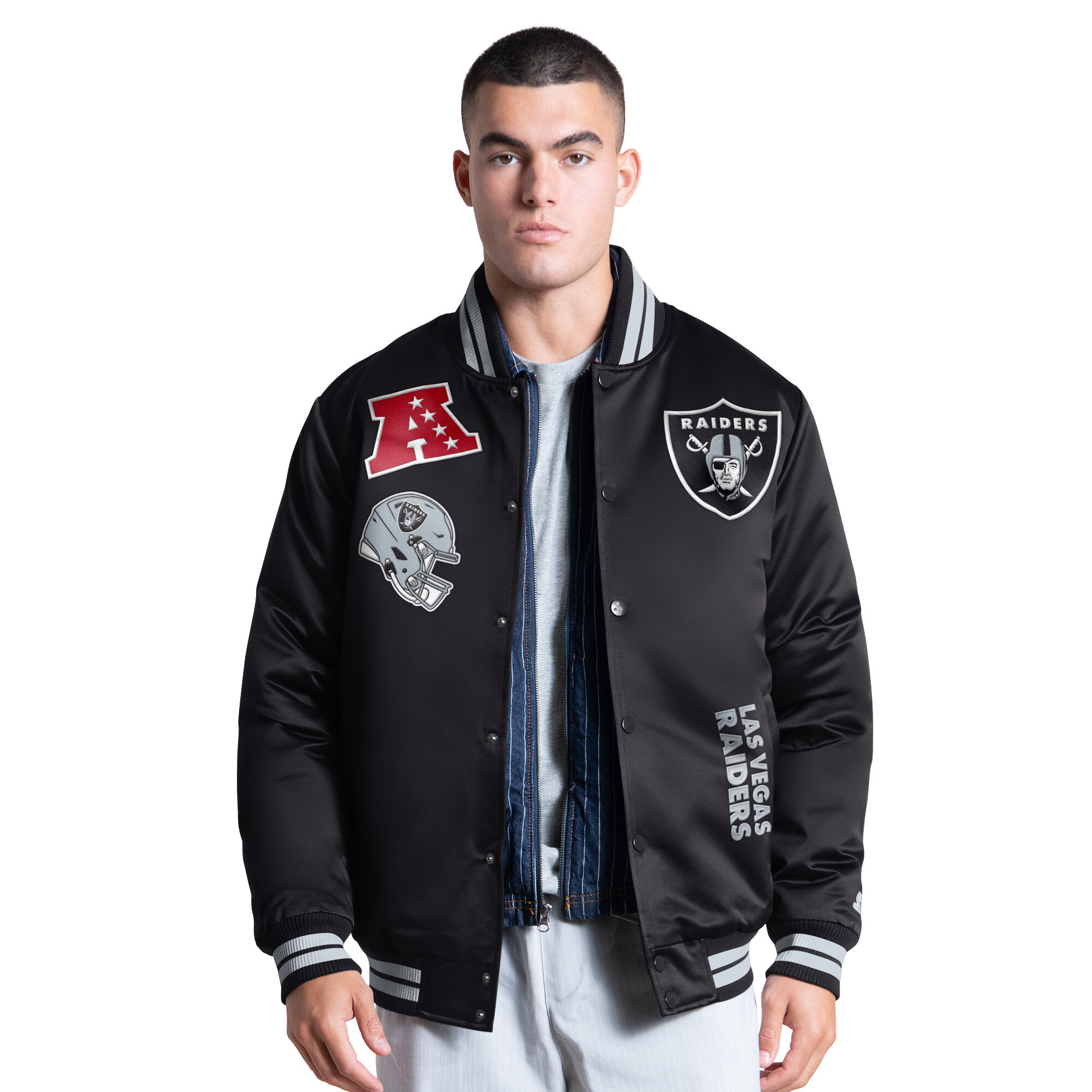 Men's Starter Black Las Vegas Raiders Elite Full Snap Varsity Jacket