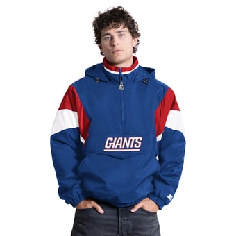 Men's Starter Royal New York Giants Half-Zip Hooded Jacket