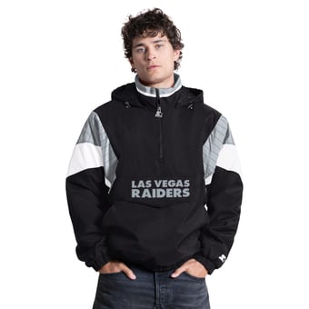 Men's Starter Black Las Vegas Raiders Half-Zip Hooded Jacket