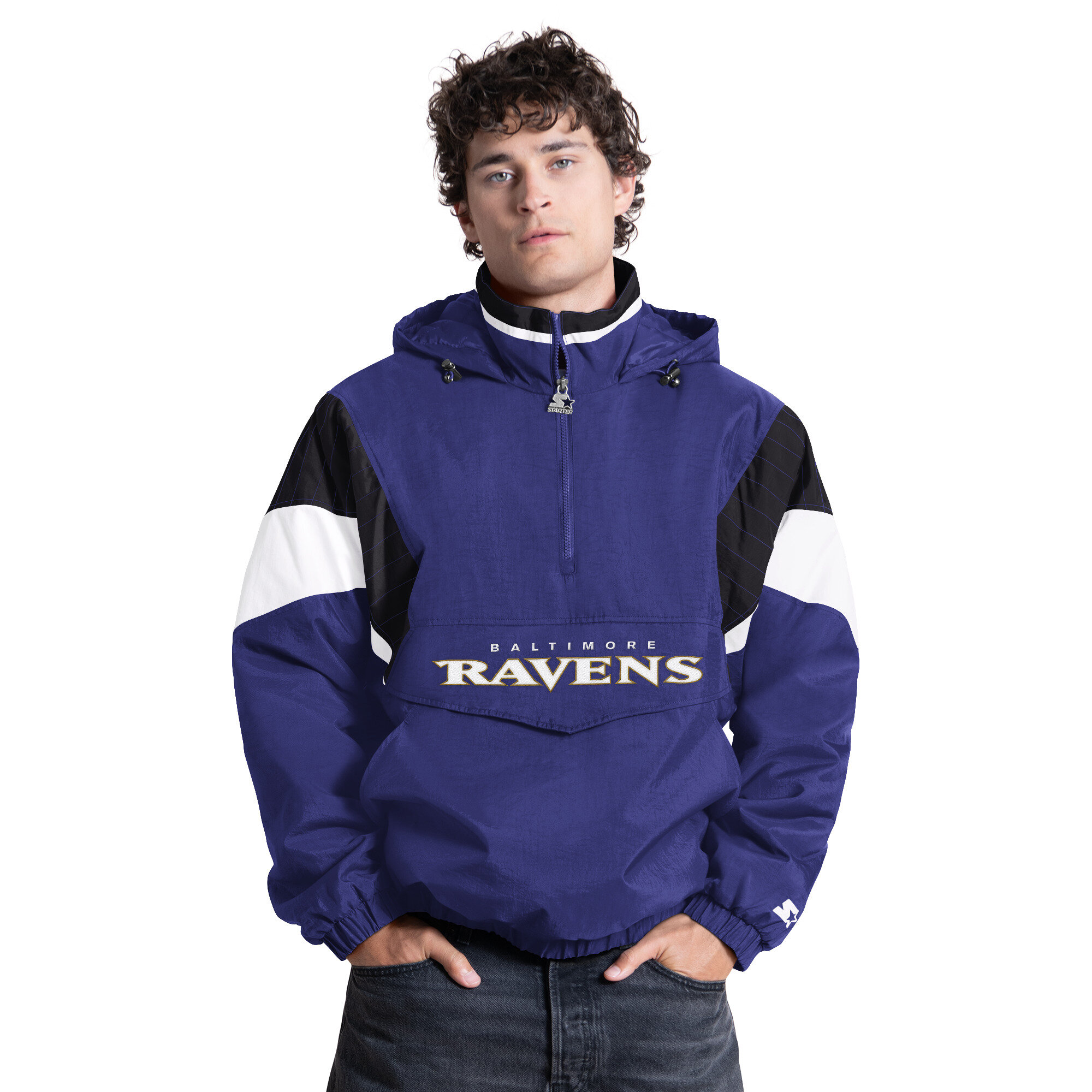 Starter Men's Purple Baltimore Ravens The Throwback Half-Zip Hooded Jacket - Purple, Black