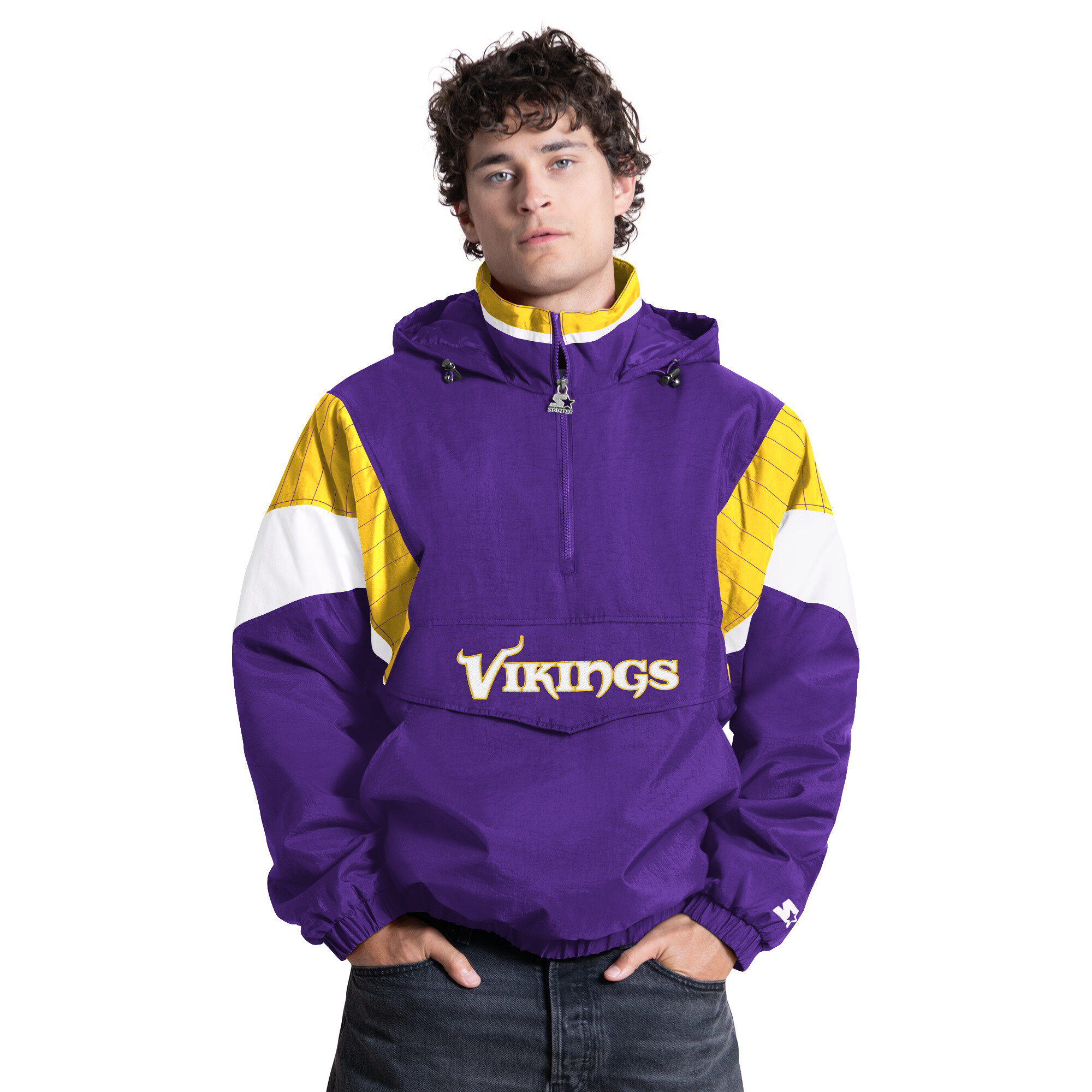 Men's Starter Purple Minnesota Vikings Half-Zip Hooded Jacket