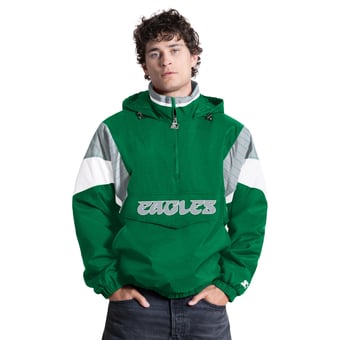 Men's Starter Kelly Green Philadelphia Eagles The Throwback Retro Logo Half-Zip Hooded Jacket