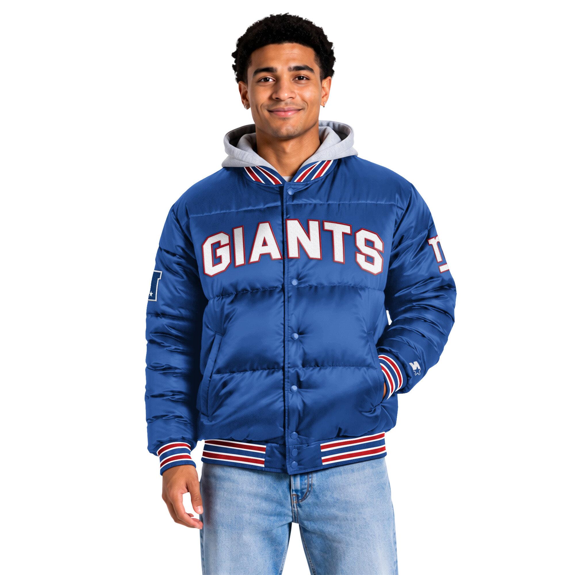 Men's Starter Royal New York Giants Bronx Full Snap Puffer Jacket