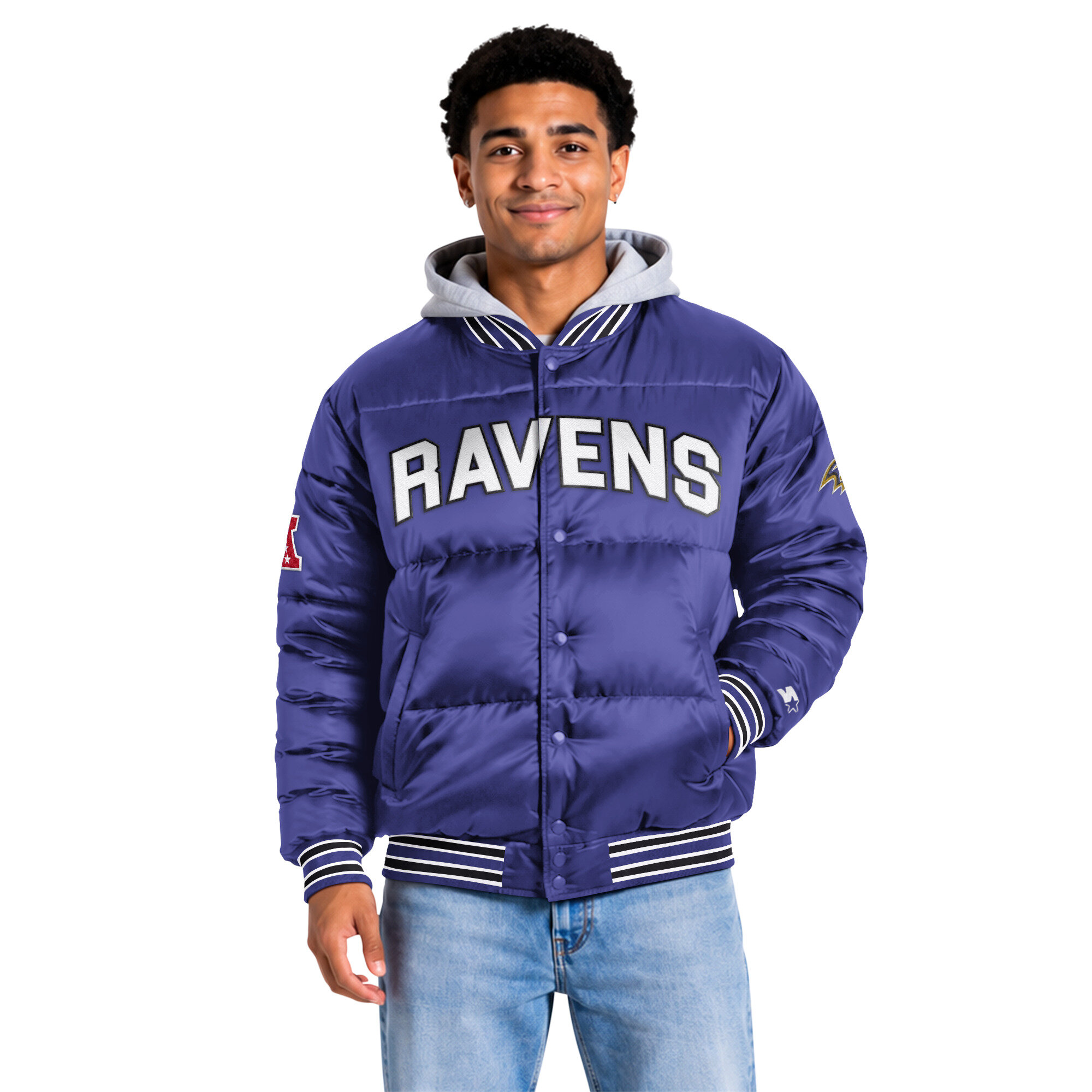 Men's Starter Purple Baltimore Ravens Bronx Full Snap Puffer Jacket