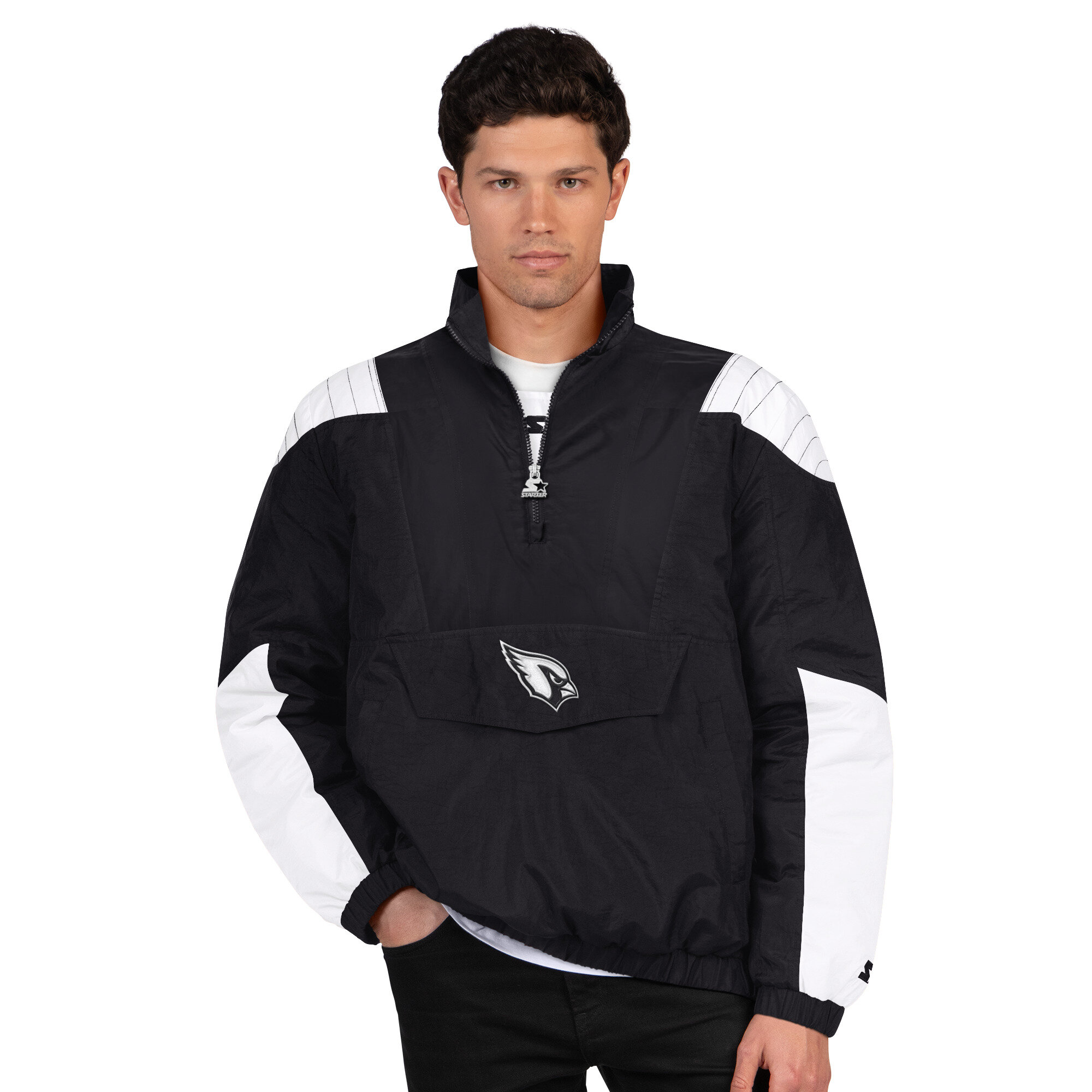 Men's Starter Black Arizona Cardinals Gridiron Half-Zip Jacket