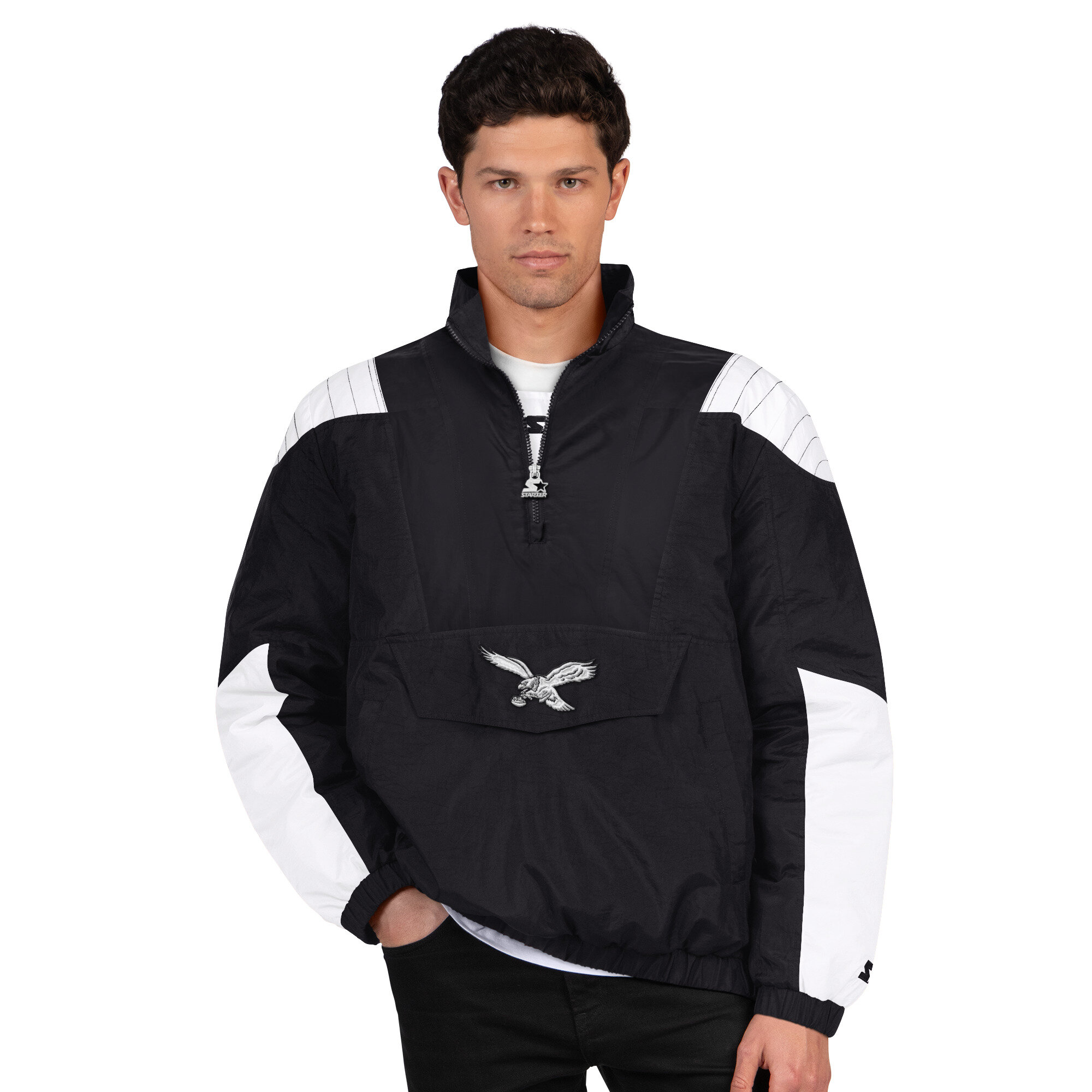 Men's Starter Black Philadelphia Eagles Gridiron Throwback Half-Zip Jacket