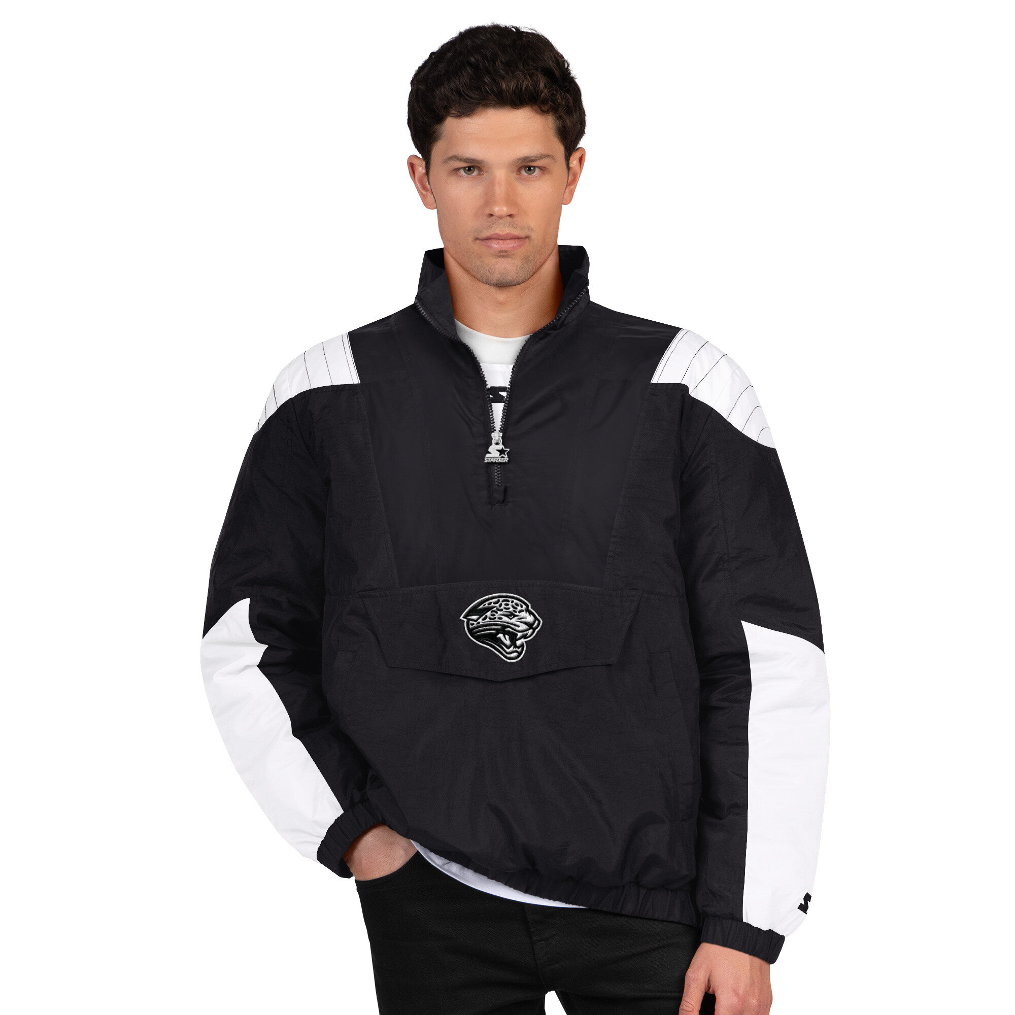 Men's Starter Black Jacksonville Jaguars Gridiron Throwback Half-Zip Jacket