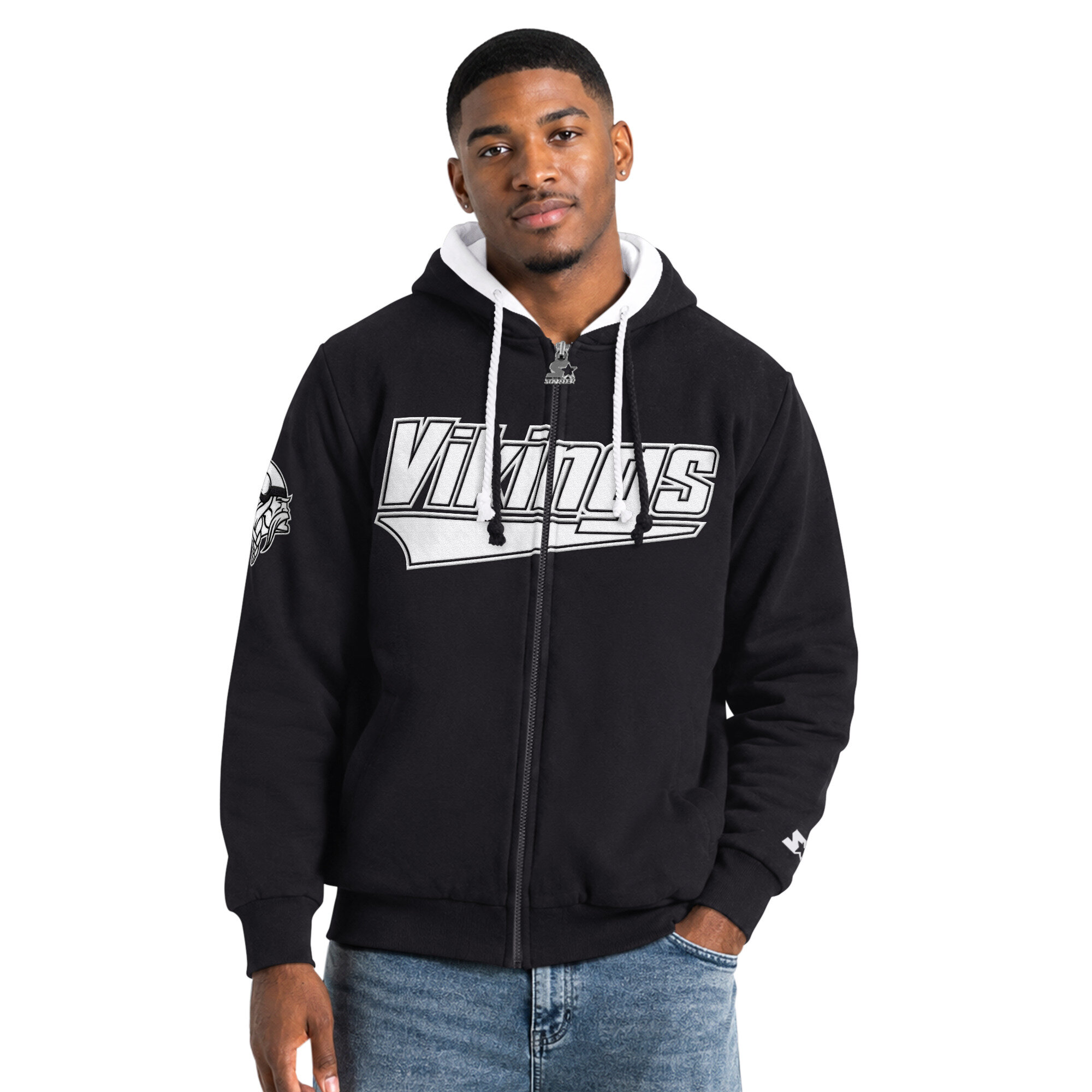 Men's Starter Black Minnesota Vikings The Rival Full-Zip Hooded Jacket