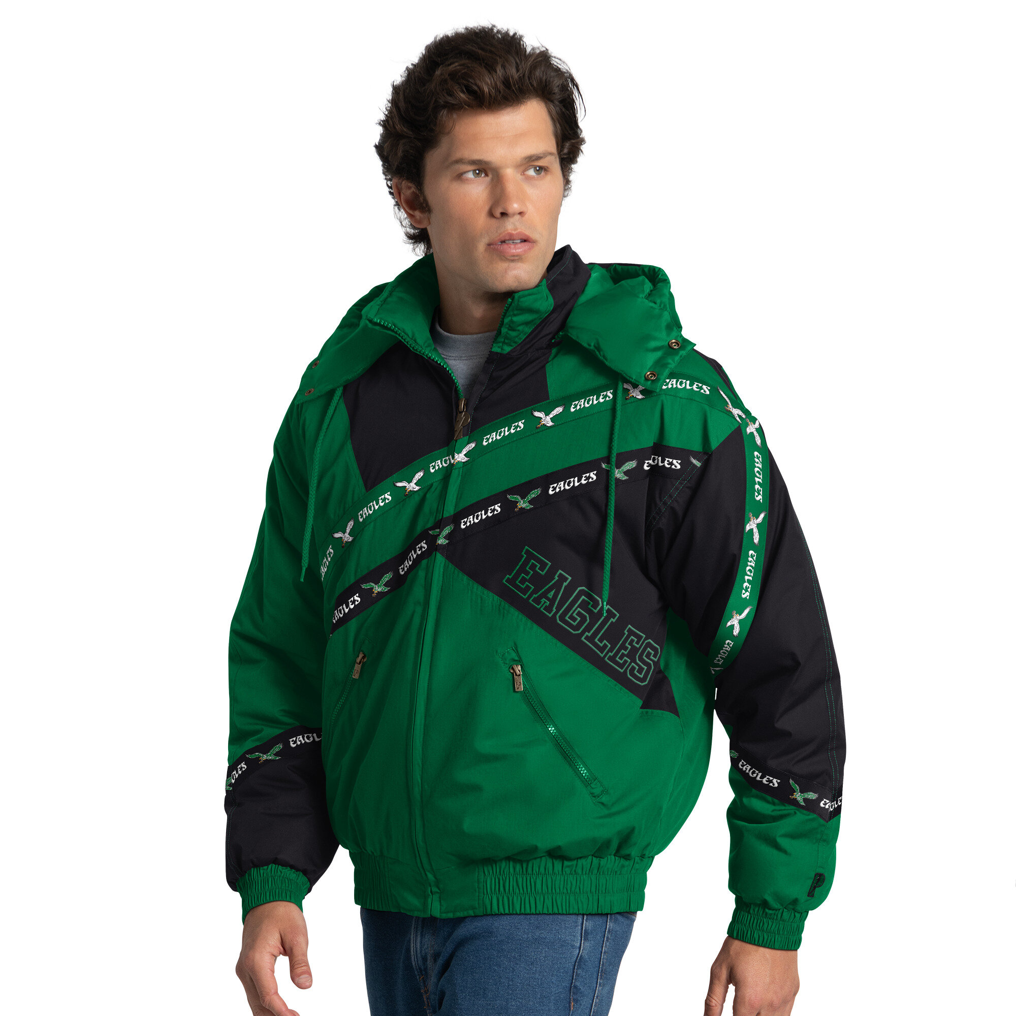 Men's Pro Player Kelly Green Philadelphia Eagles Double Tape Full-Zip Jacket with Detachable Hood