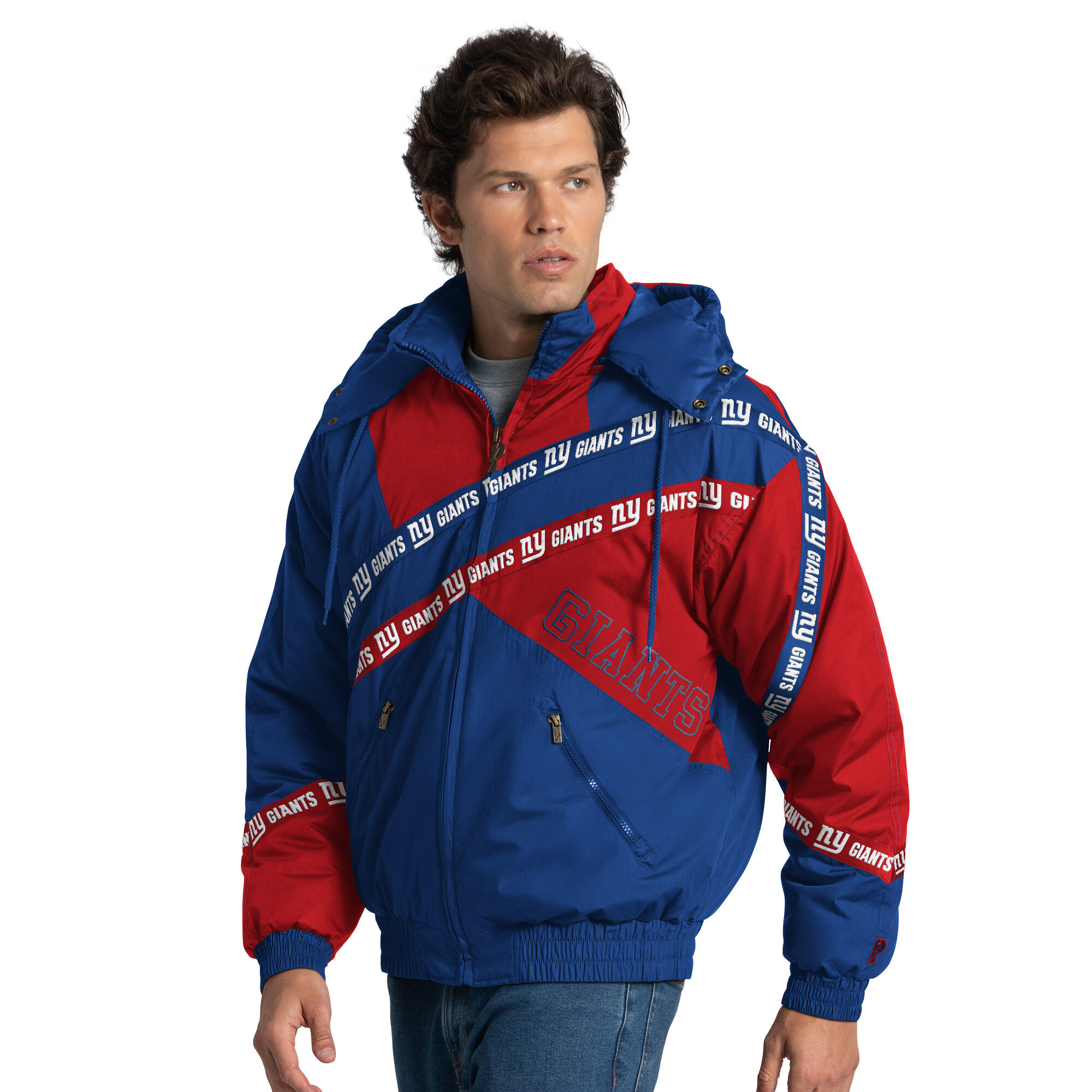 Men's Pro Player Royal New York Giants Double Tape Full-Zip Jacket with Detachable Hood