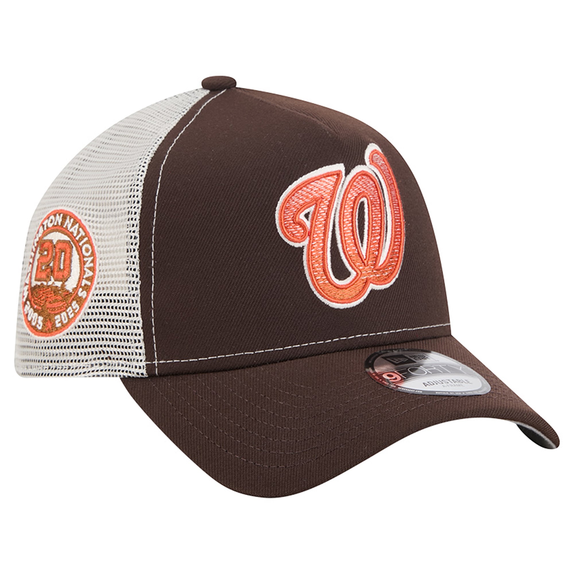 Men's New Era Brown Washington Nationals Pumpkin Spice A-Frame 9FORTY Adjustable Trucker Hat