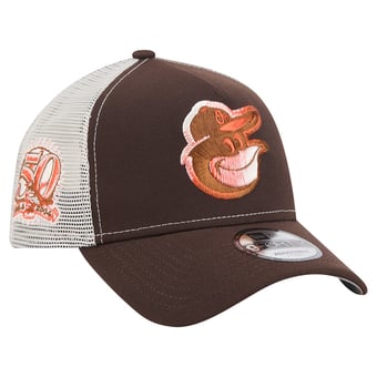 Men's New Era Brown Baltimore Orioles Pumpkin Spice 9FORTY A-Frame Adjustable Trucker Hat