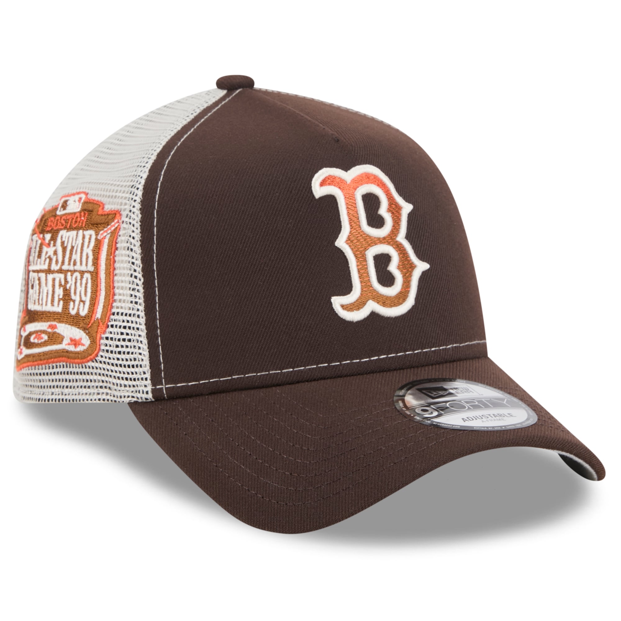Men's New Era Brown Boston Red Sox Pumpkin Spice A-Frame 9FORTY Adjustable Trucker Hat