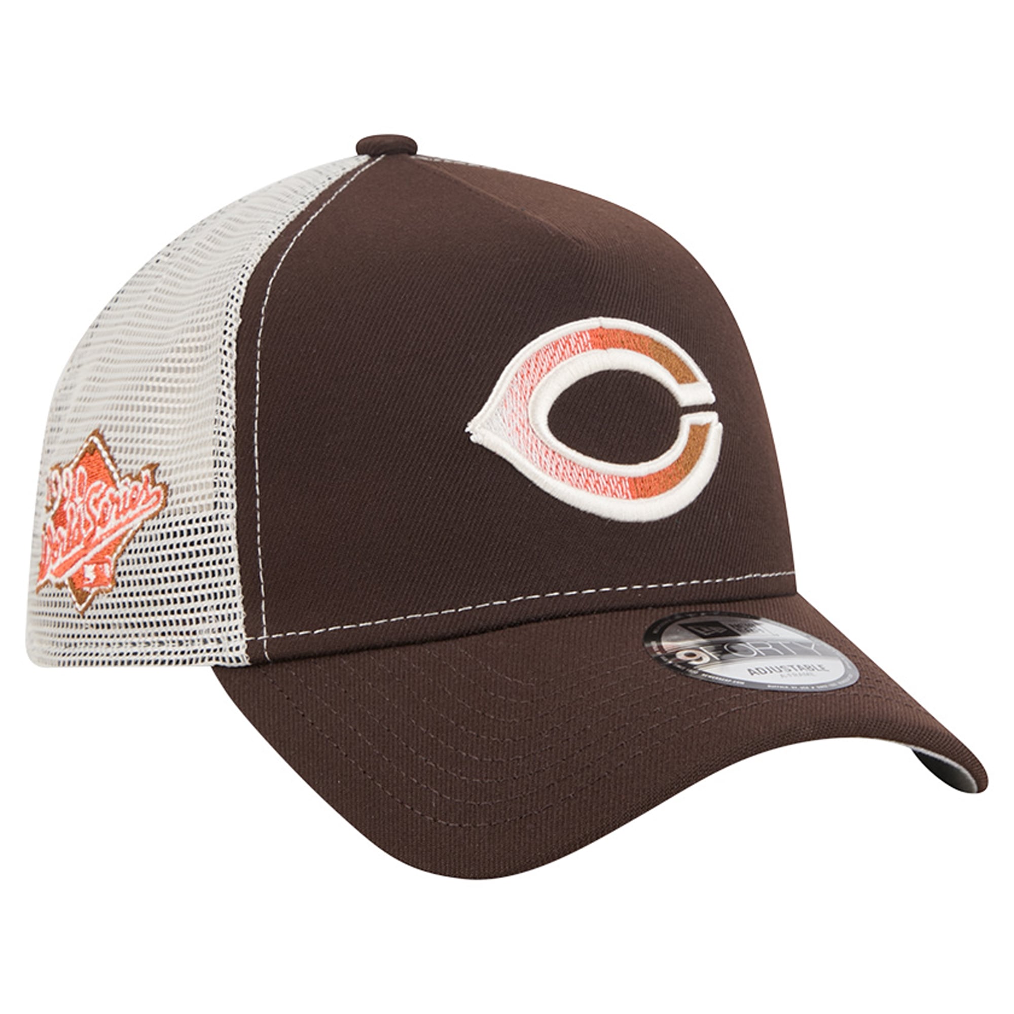 Men's New Era Brown Cincinnati Reds Pumpkin Spice A-Frame 9FORTY Adjustable Trucker Hat