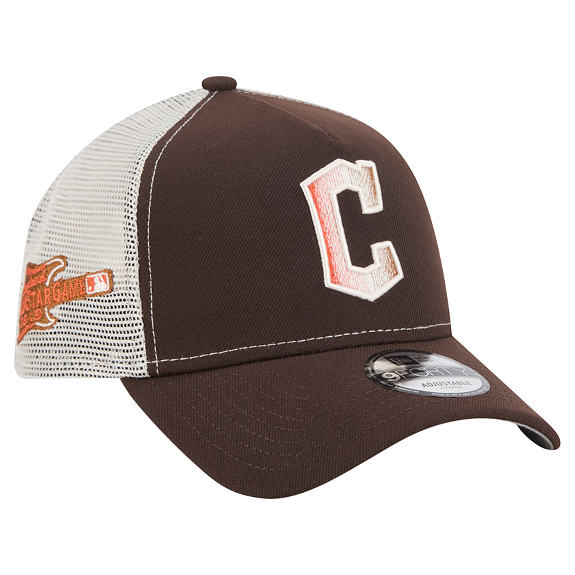 Men's New Era Brown Cleveland Guardians Pumpkin Spice 9FORTY A-Frame Adjustable Trucker Hat
