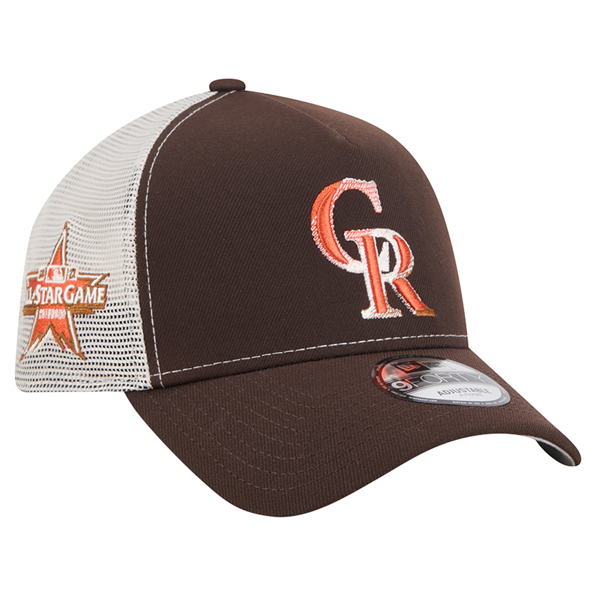 Men's New Era Brown Colorado Rockies Pumpkin Spice A-Frame 9FORTY Adjustable Trucker Hat