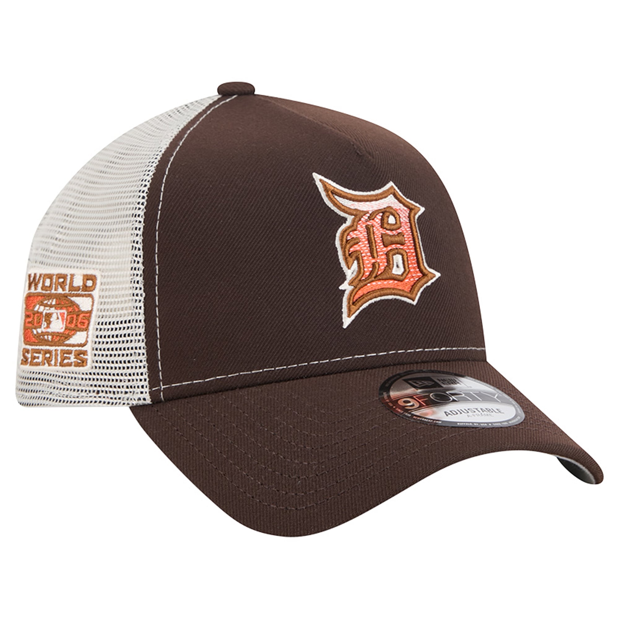 Men's New Era Brown Detroit Tigers Pumpkin Spice A-Frame 9FORTY Adjustable Trucker Hat