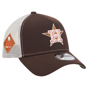 Men's New Era Brown Houston Astros Pumpkin Spice A-Frame 9FORTY Adjustable Trucker Hat