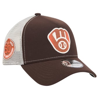 Men's New Era Brown Milwaukee Brewers Pumpkin Spice 9FORTY A-Frame Adjustable Trucker Hat