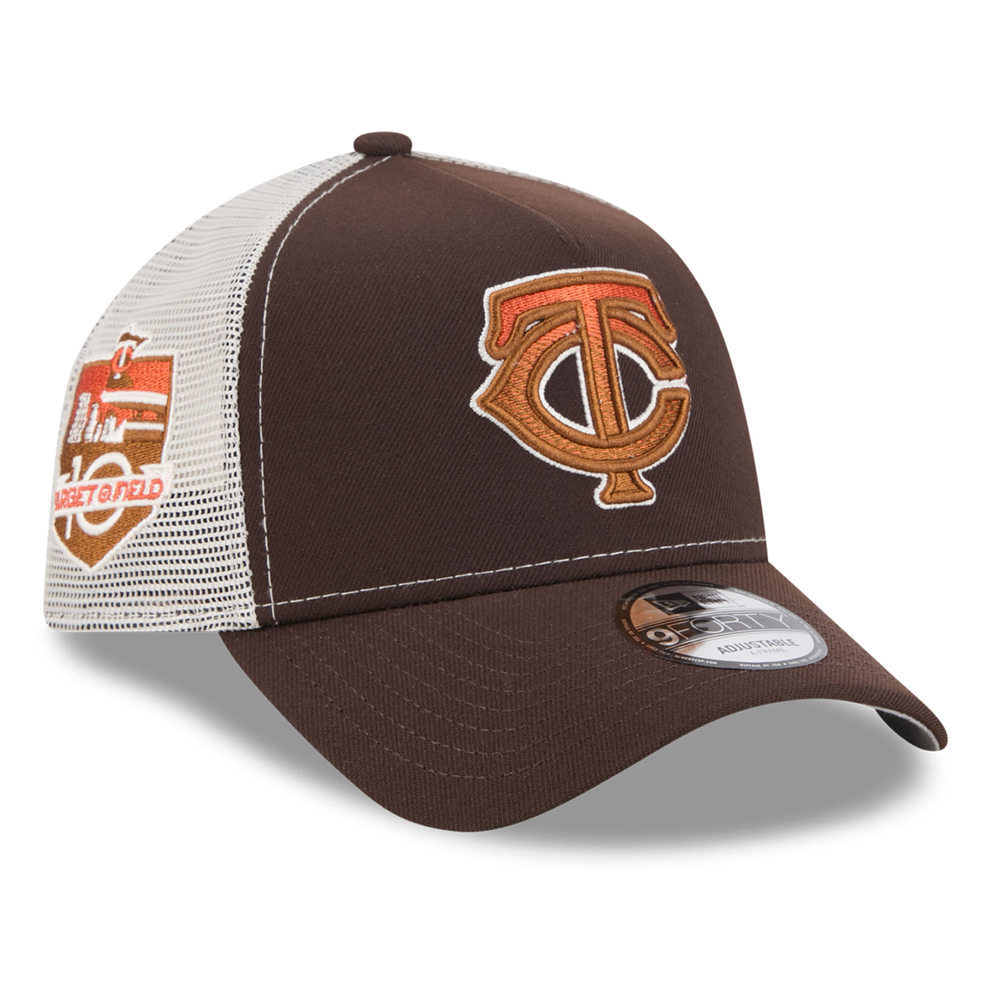 Men's New Era Brown Minnesota Twins Pumpkin Spice 9FORTY A-Frame Adjustable Trucker Hat