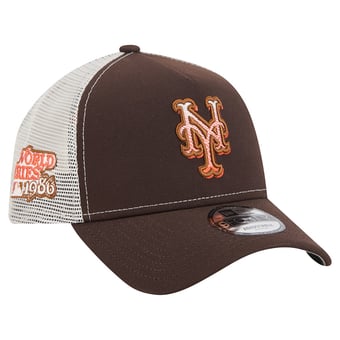 Men's New Era Brown New York Mets Pumpkin Spice 9FORTY A-Frame Adjustable Trucker Hat