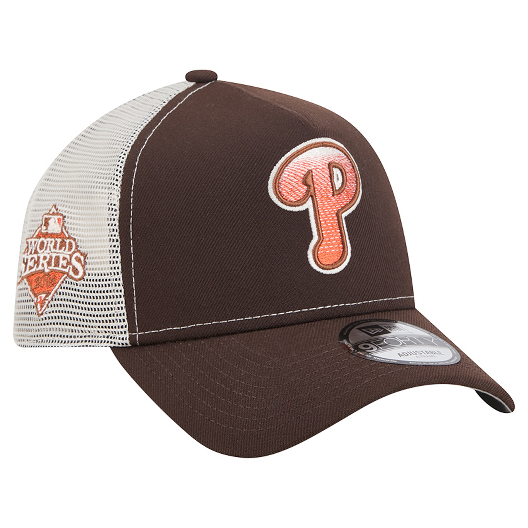 Men's New Era Brown Philadelphia Phillies Pumpkin Spice 9FORTY A-Frame Adjustable Trucker Hat
