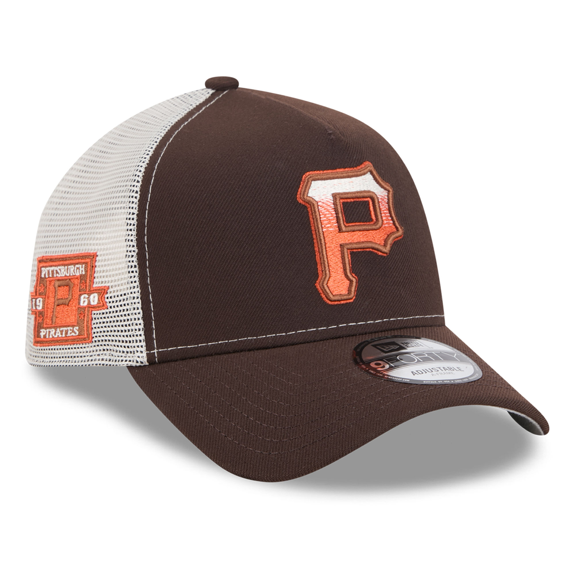 Men's New Era Brown Pittsburgh Pirates Pumpkin Spice 9FORTY A-Frame Adjustable Trucker Hat