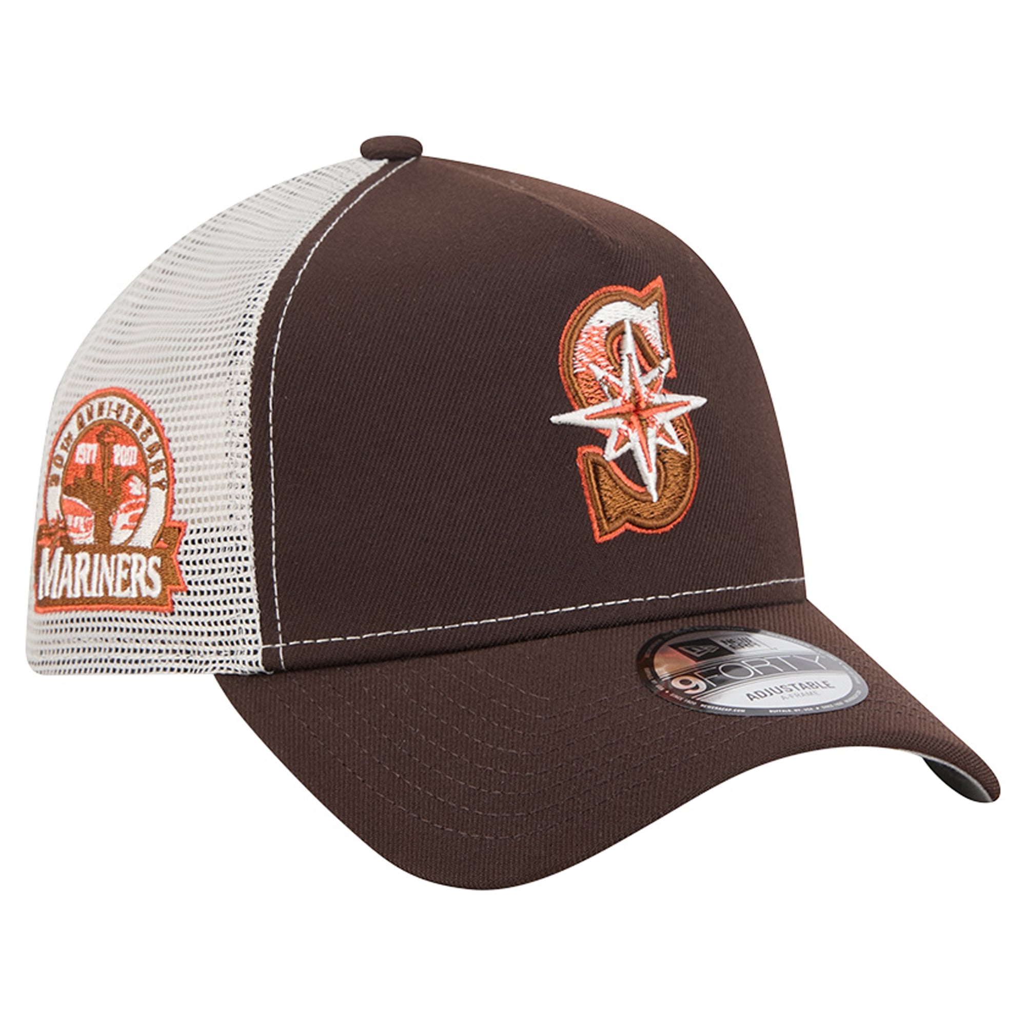 Men's New Era Brown Seattle Mariners Pumpkin Spice A-Frame 9FORTY Adjustable Trucker Hat