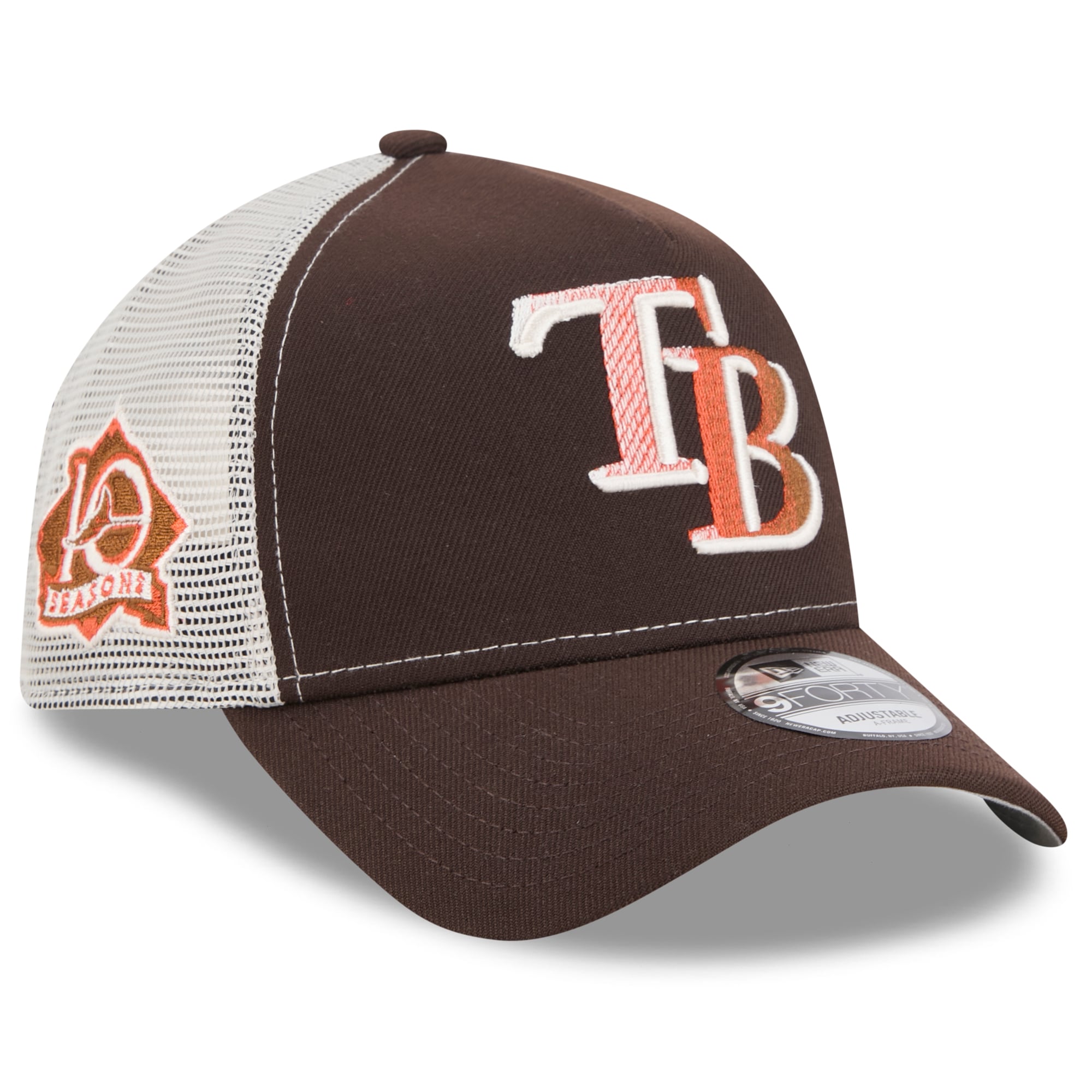 Men's New Era Brown Tampa Bay Rays Pumpkin Spice A-Frame 9FORTY Adjustable Trucker Hat