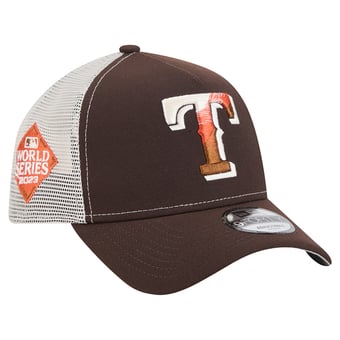 Men's New Era Brown Texas Rangers Pumpkin Spice 9FORTY A-Frame Adjustable Trucker Hat