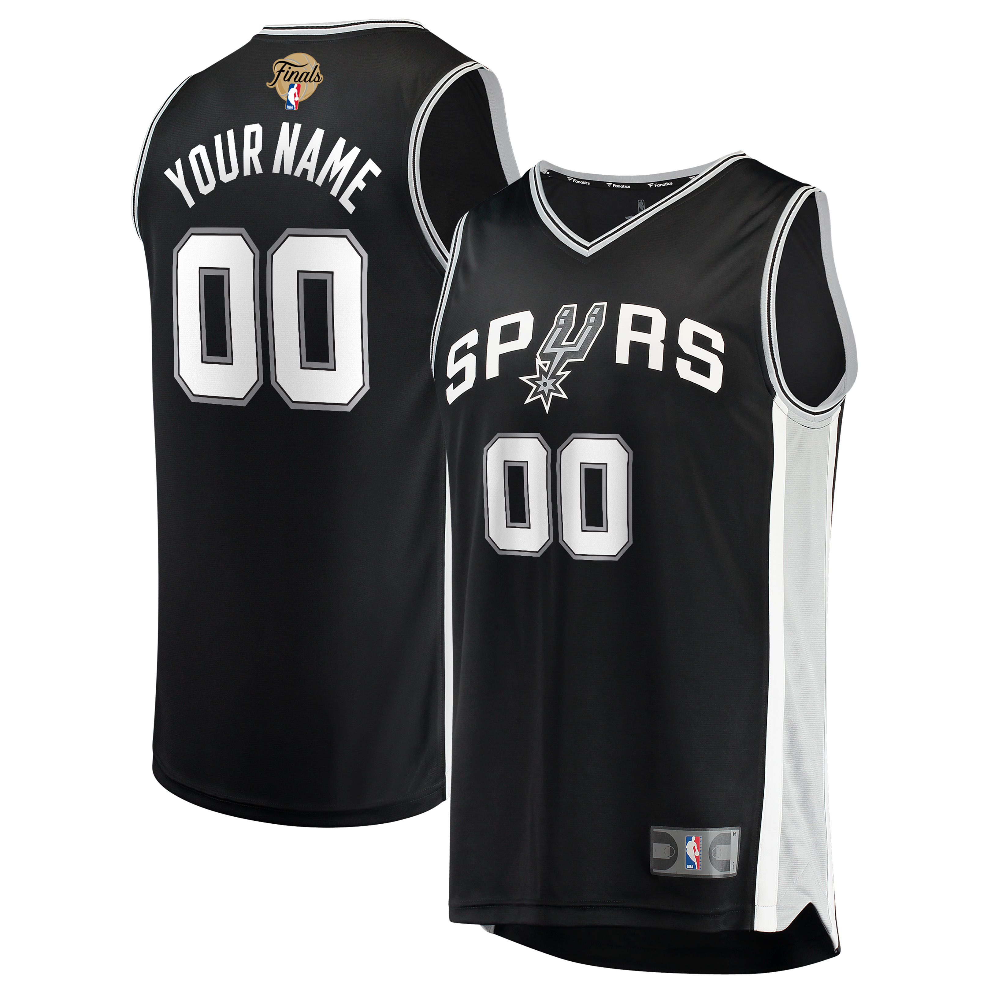 Men's Fanatics Black San Antonio Spurs 2026 NBA Finals Patch Fast Break Custom Jersey - Icon Edition