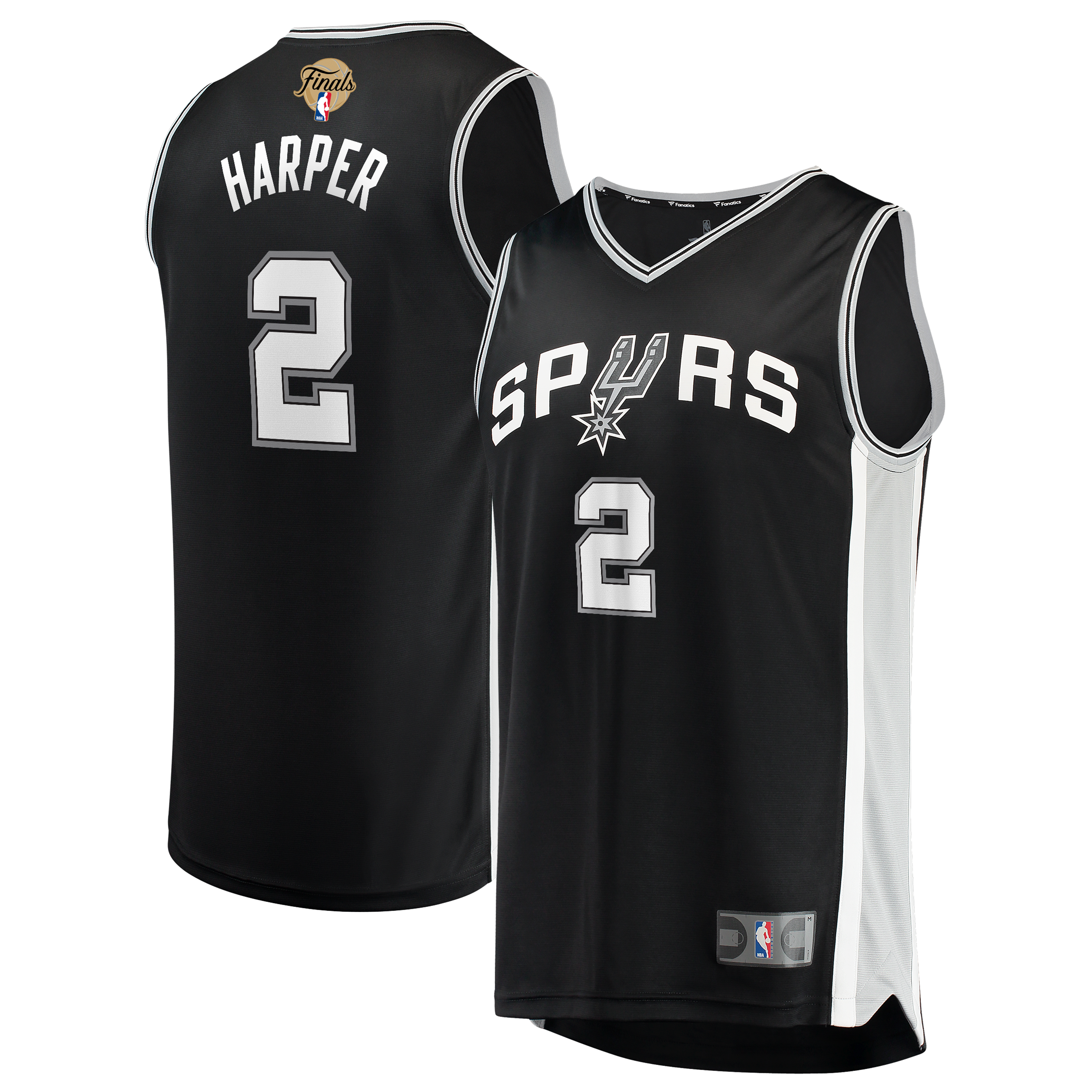Men's Fanatics Dylan Harper Black San Antonio Spurs 2026 NBA Finals Patch Fast Break Jersey - Icon Edition