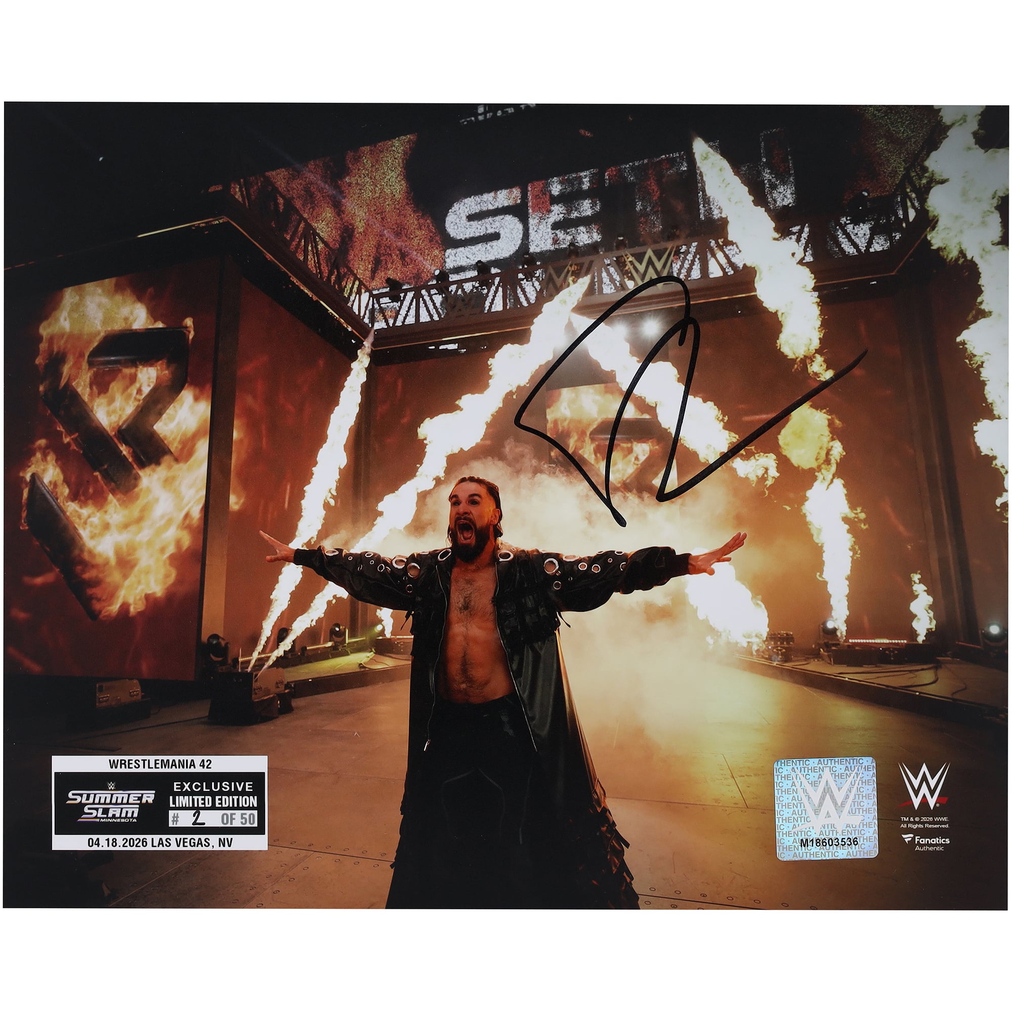 Seth "Freakin" Rollins WWE Autographed 8" x 10" 2026 SummerSlam SuperStore Exclusive Spotlight Photograph - Limited Edition of 50