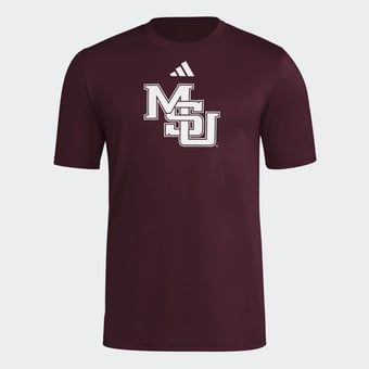 Men's adidas  Maroon Mississippi State Bulldogs Interlock Logo Pregame T-Shirt