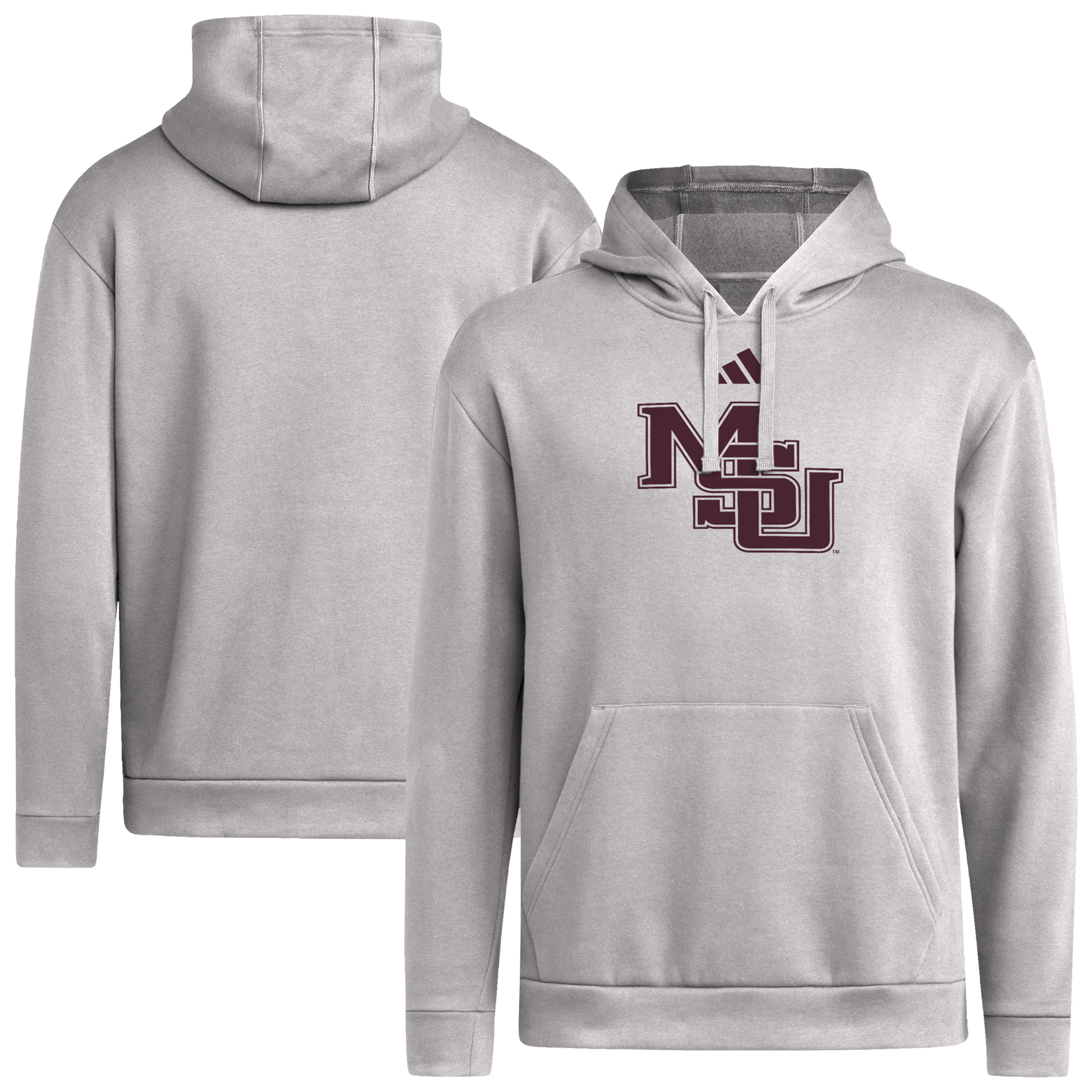 Men's adidas  Gray Mississippi State Bulldogs Interlock Logo Fleece Pullover Hoodie