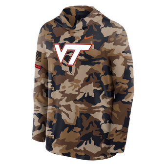 Men's Nike Camo Virginia Tech Hokies 2026 Military Appreciation Dri-FIT Hooded Long Sleeve T-Shirt