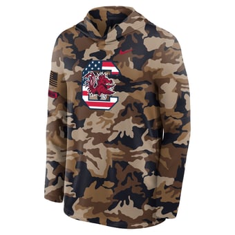 Men's Nike Camo South Carolina Gamecocks 2026 Military Appreciation Dri-FIT Hooded Long Sleeve T-Shirt
