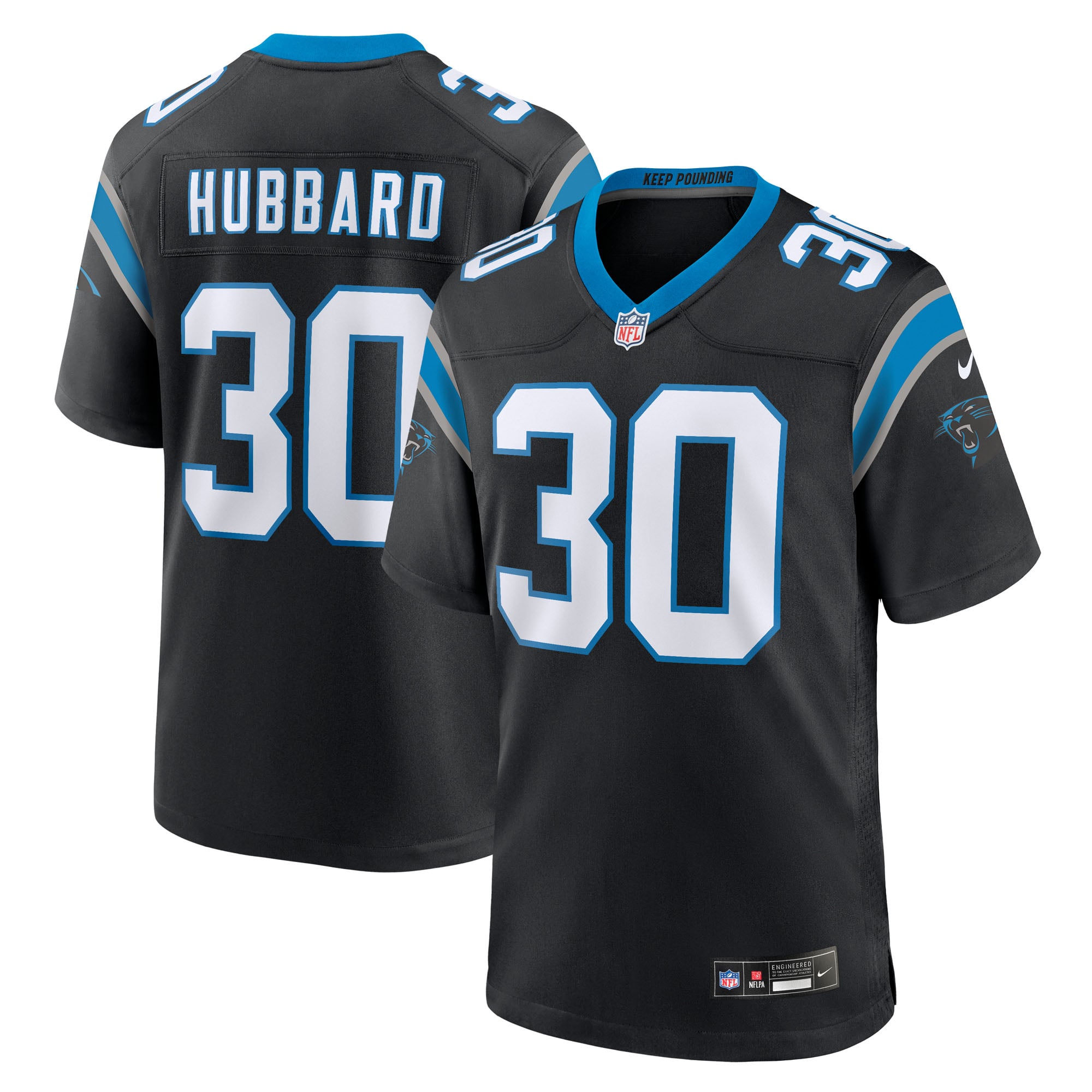 Camiseta de juego local de los Carolina Panthers de Nike - Negra - Chuba Hubbard - Para hombre