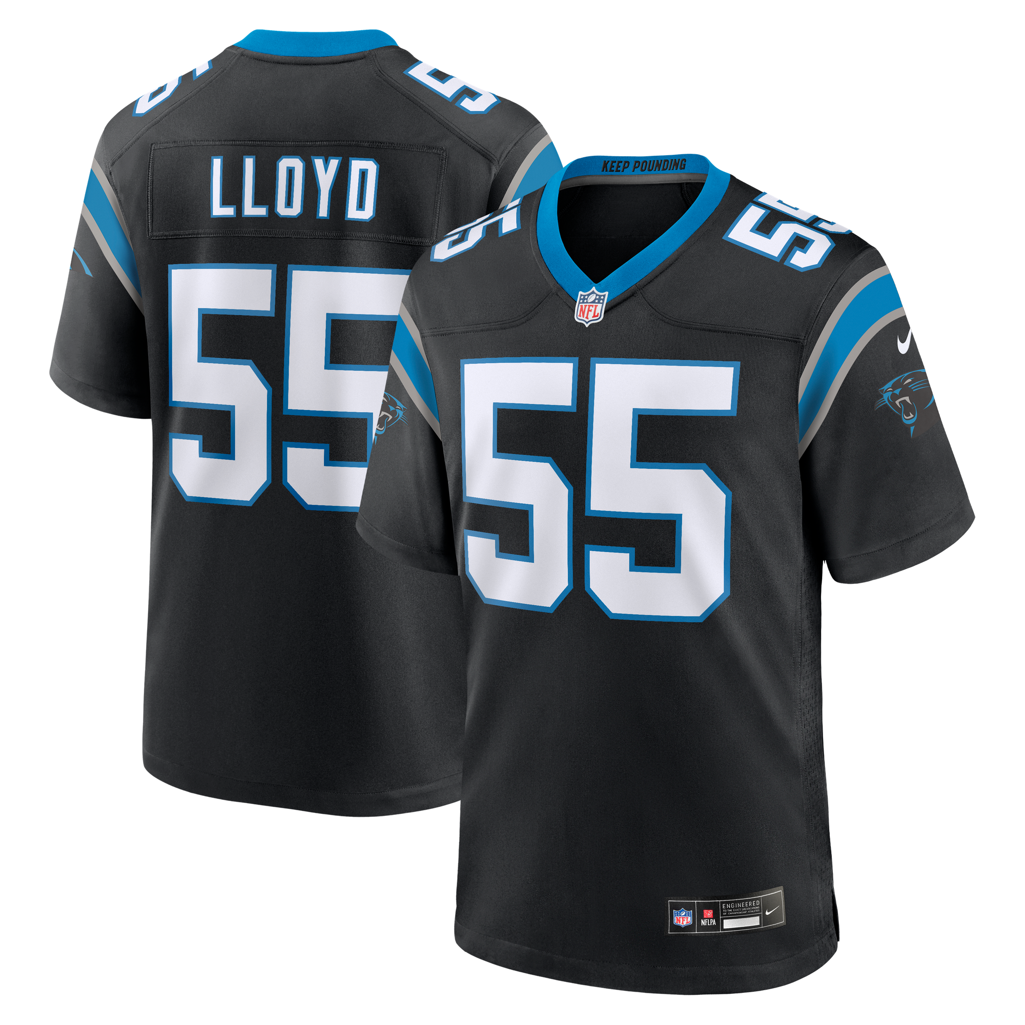Camiseta de juego local de los Carolina Panthers de Nike - Negra - Devin Lloyd - Para hombre