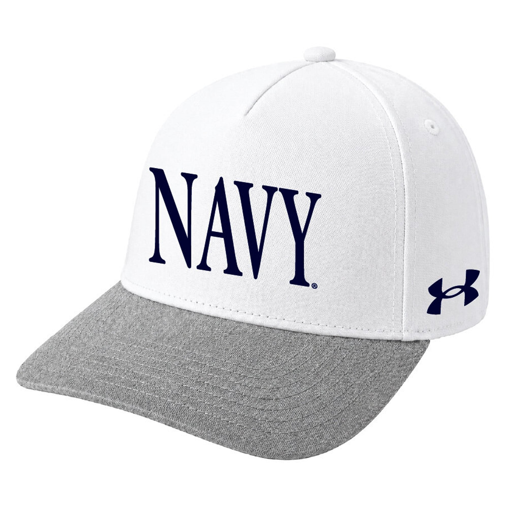 Unisex Under Armour White Navy Midshipmen Blitzing Accent 5-Panel Adjustable Hat