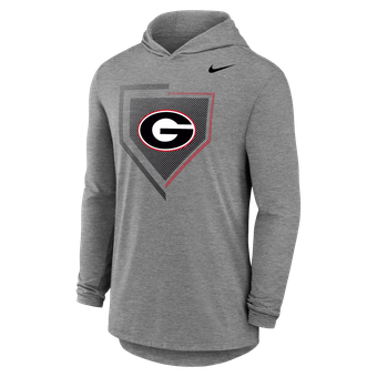Men's Nike Gray Georgia Bulldogs 2026 NCAA Baseball Men's College World Series Dugout Long Sleeve Hooded T-Shirt
