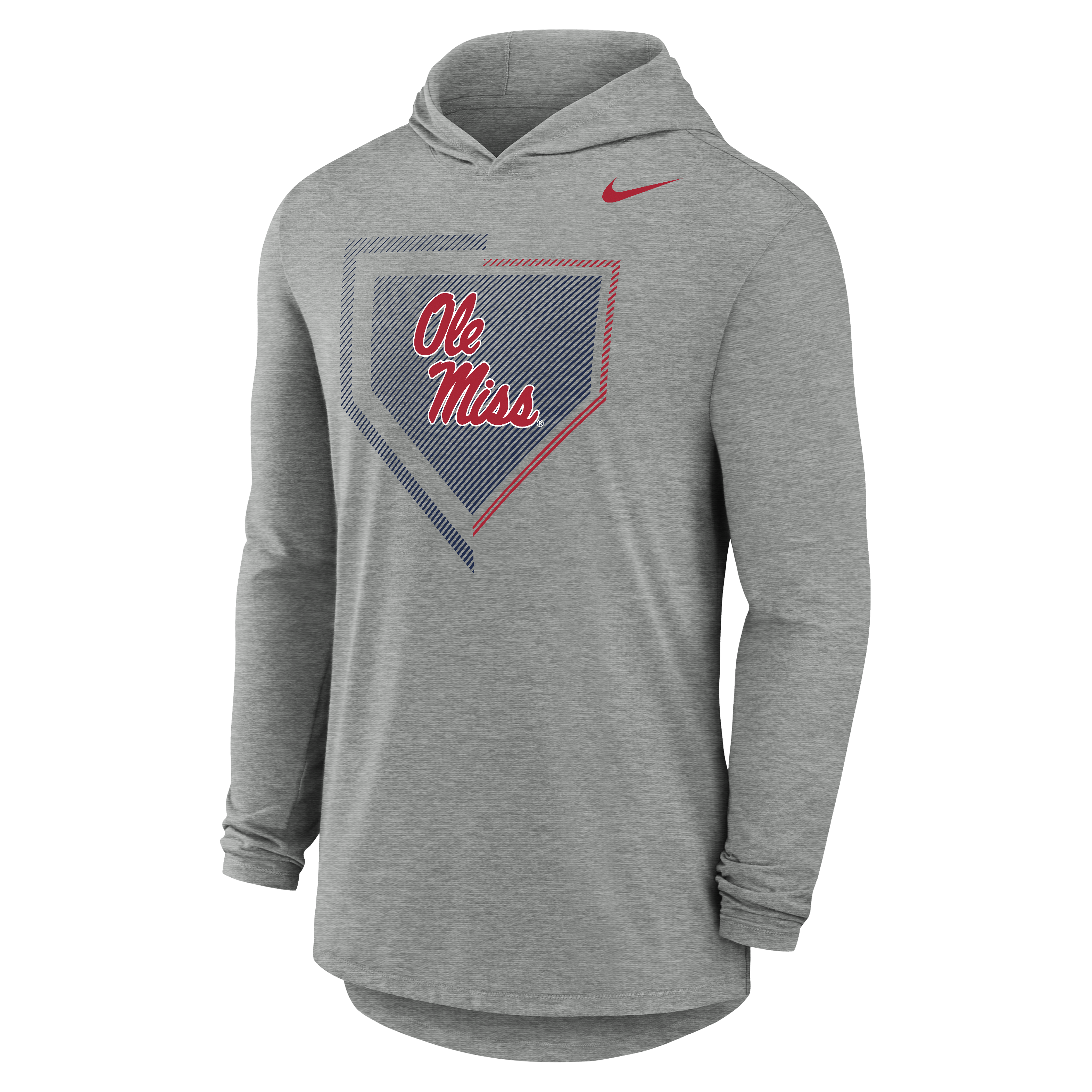 Men's Nike Gray Ole Miss Rebels 2026 NCAA Baseball Men's College World Series Dugout Long Sleeve Hooded T-Shirt