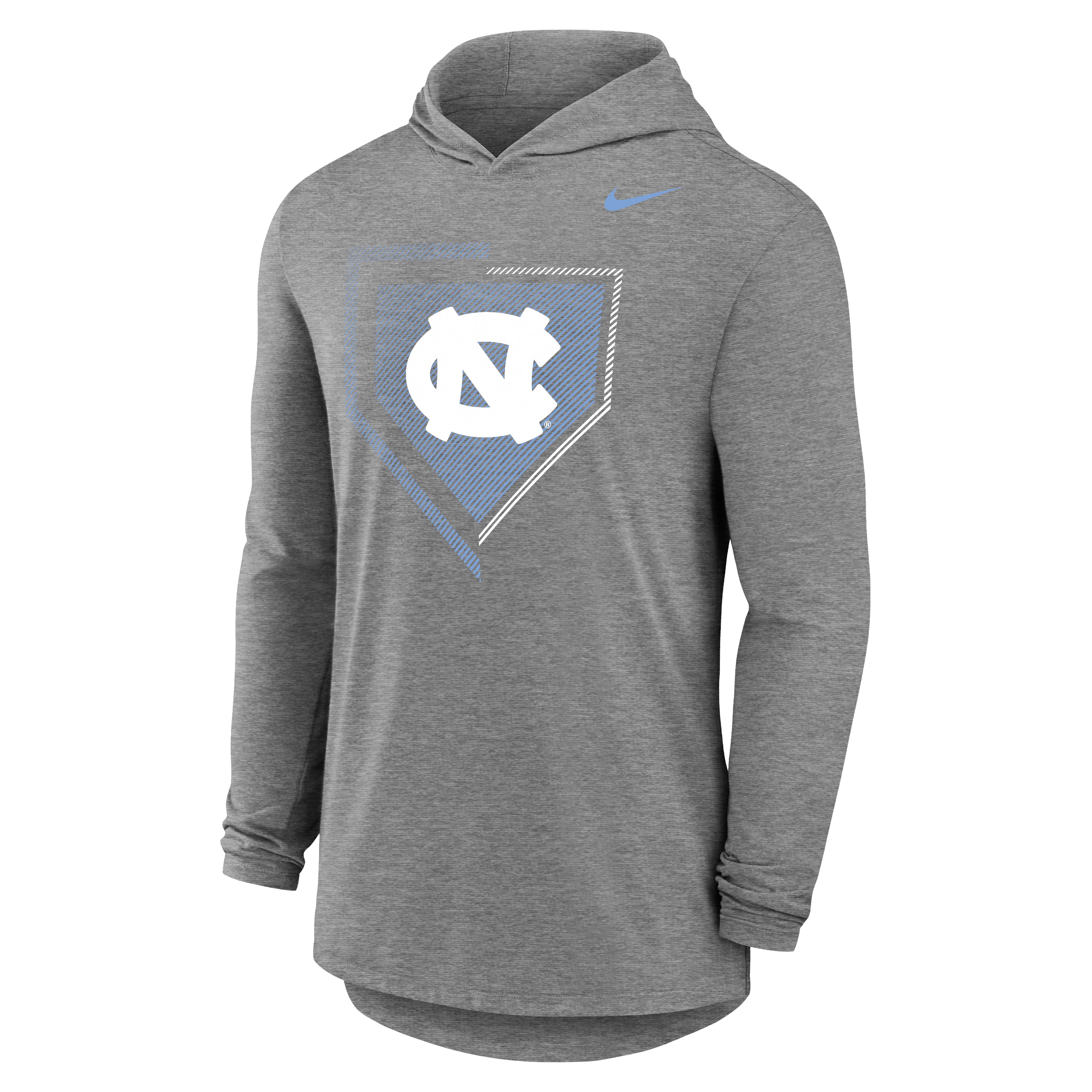 Men's Nike Gray North Carolina Tar Heels 2026 NCAA Baseball Men's College World Series Dugout Long Sleeve Hooded T-Shirt